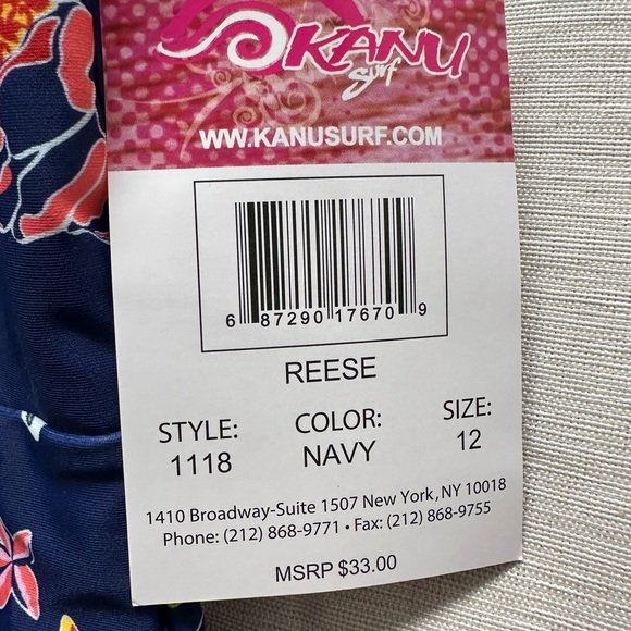 Kanu Surf Girls Ruffle One Piece Swimsuit REESE Size 12 colorful Navy NWT - Picture 2 of 7